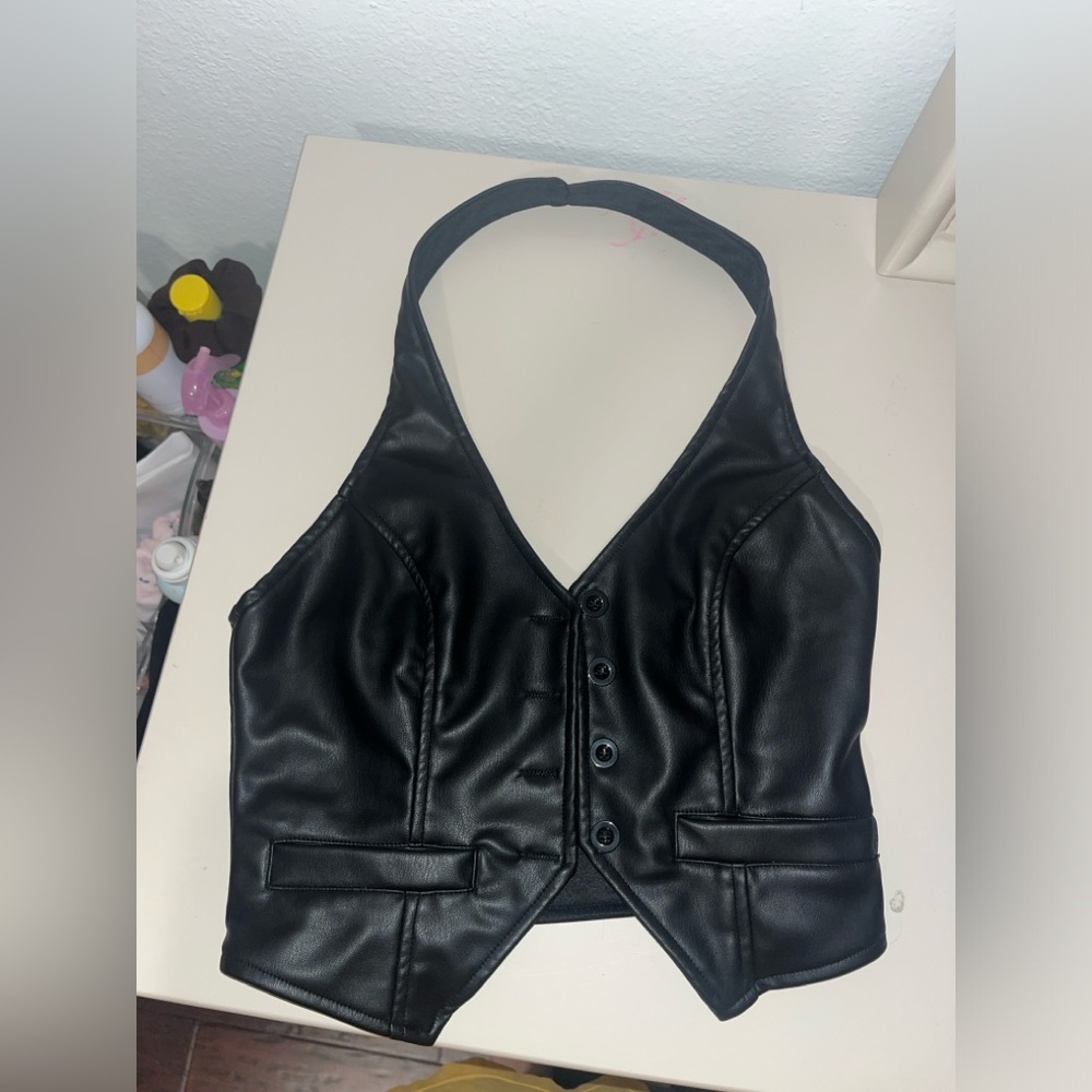 Princess Polly Black Pleather Halter top